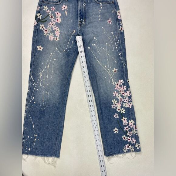 Fidelity Cherry Blossom Straight Cropped Denim Jeans Women Size 25 Blue - Picture 10 of 13